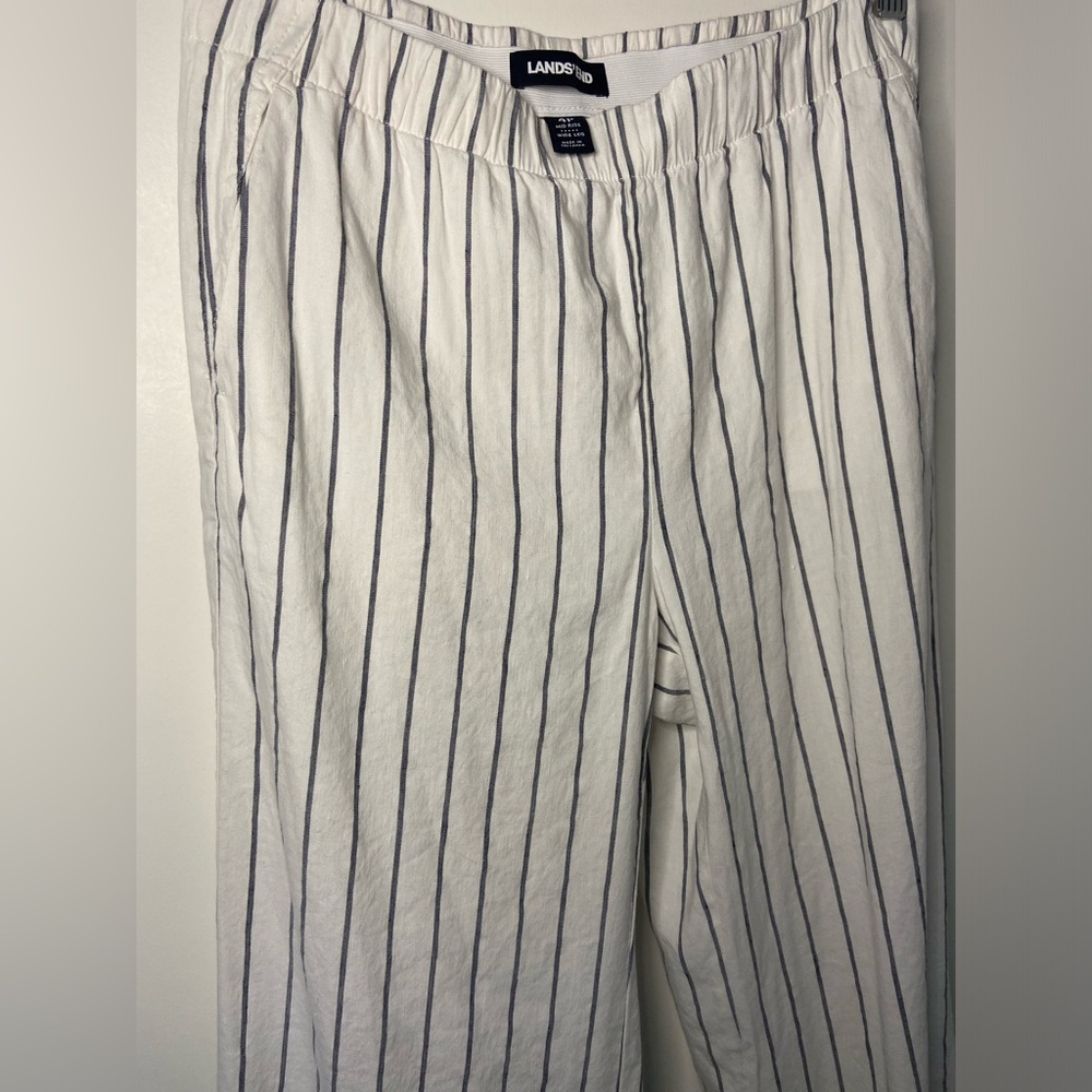 Lands End Linen Wide Leg Linen Striped Pants Size Petite 4 NWOT!